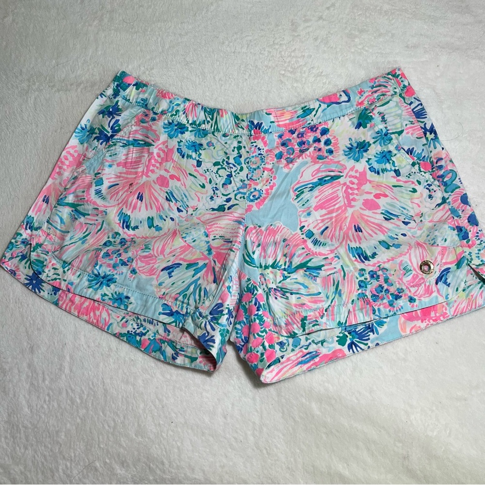 Lilly Pulitzer Women's High‎ Waist Shorts - Pink and Blue Floral Sz M